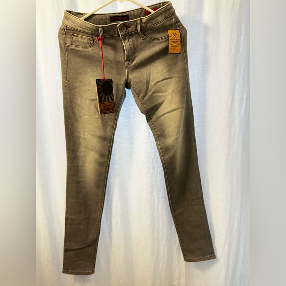 Cult of Individuality Japanese denim, light gray skinny, retro low-rise jeans.